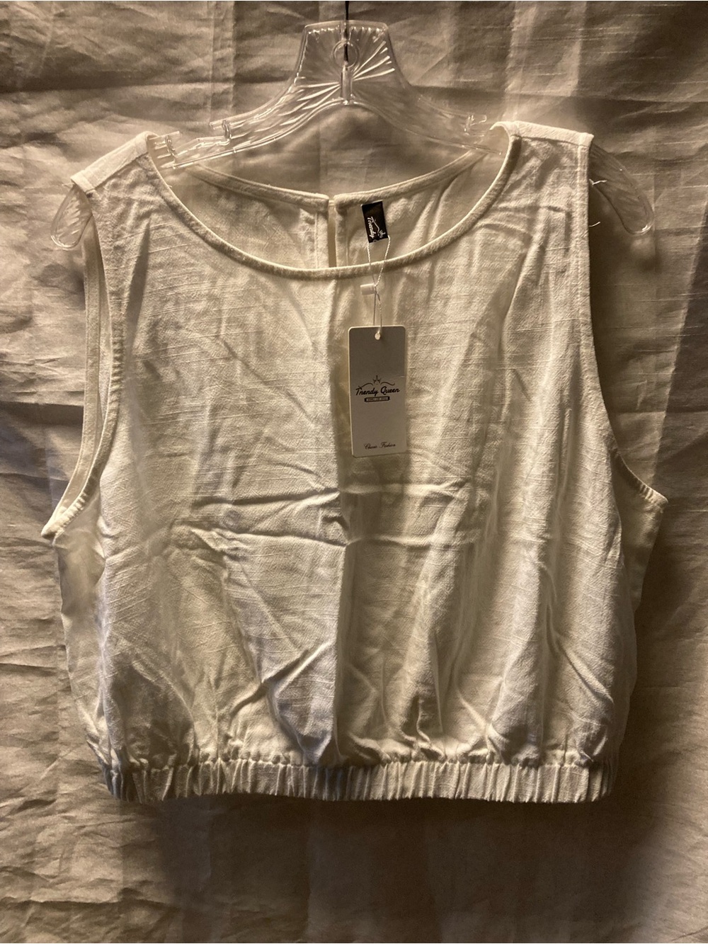 Laundry Queen White Elastic-Hem Cropped Tank